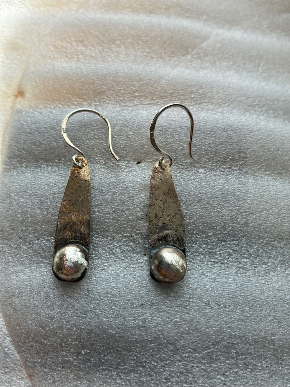Sterling Silver Drop Earrings with Polished Orb Accent - Silver